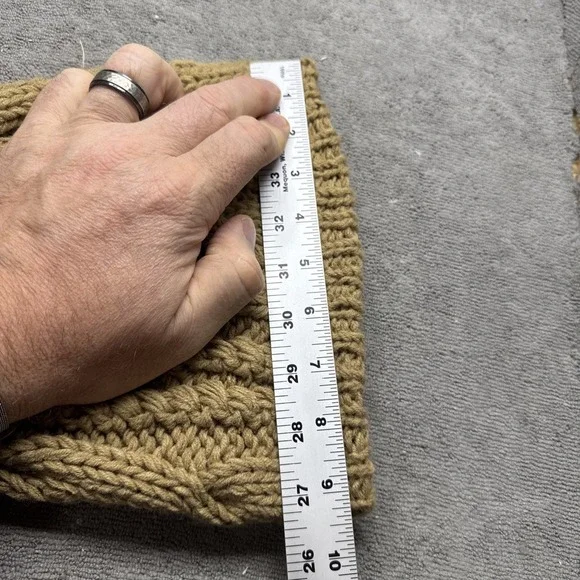 Linda Richards‎ New York Cable Knit Beanie Fur Pom Cap Beige Brown Basket Weave